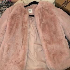 Pink faux fur coat